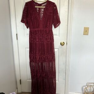Maroon red floor length dress size medium fits like Large